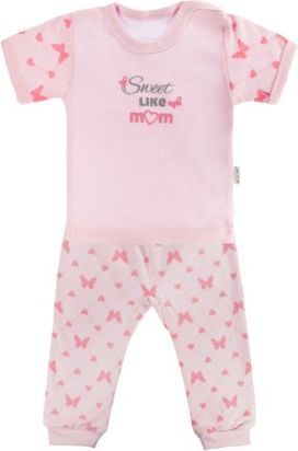 Bavlněné pyžamko Mamatti Motýlek srdíčko - krátký rukáv - růžové, Velikost koj. oblečení 98 (24-36m) - obrázek 1