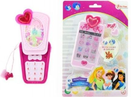 Teddies Telefon Mobil s princeznami plast 14cm na baterie se světlem se zvukem na kartě - obrázek 1