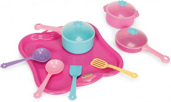 Party World Wader Tác s hrnky nádobí plast 11 ks růžový 28x28x10cm - obrázek 3
