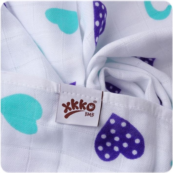 KIKKO Bambusové pleny Hearts&Waves 70x70 (3 ks) – ocean blue - obrázek 2