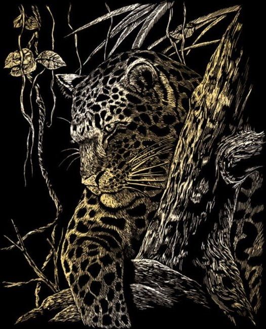 ROYAL & LANGNICKEL Škrabací obrázek - Leopard na stromě (zlatý) - obrázek 1
