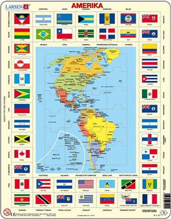 LARSEN Puzzle Amerika - mapa a vlajky 70 dílků - obrázek 1