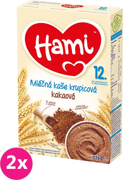 2x HAMI Kaše krupicová s kakaem (225 g) - mléčná kaše - obrázek 1