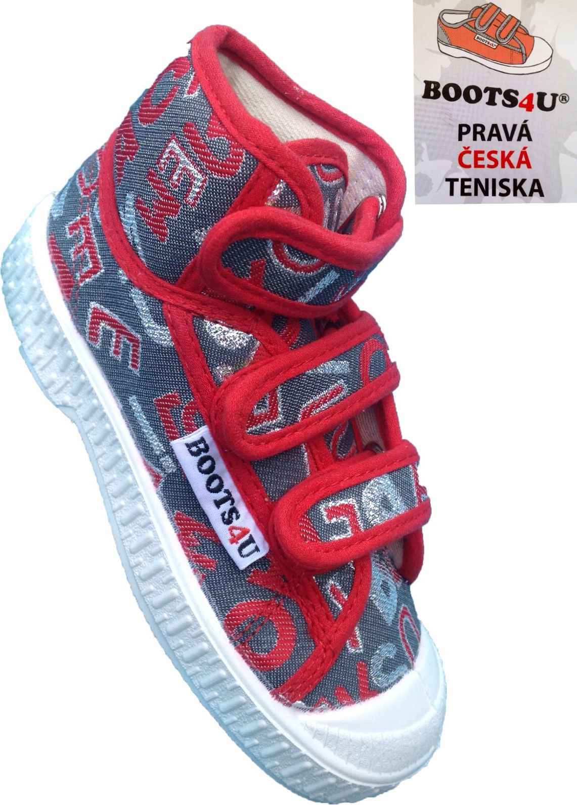 Tenisky šedo-červené kotníčkové BOOTS4U Velikost: 27 - obrázek 1