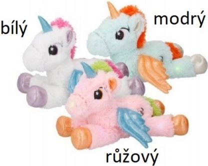 Jednorožec plyš ležící 30cm na baterie svítící 8 barev asst 3 barvy - obrázek 1