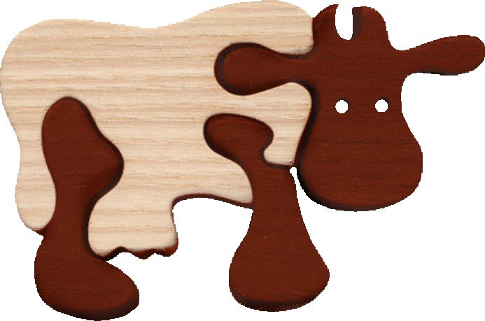 Dřevěné vkládací puzzle z masivu - malá kráva hnědá - obrázek 1