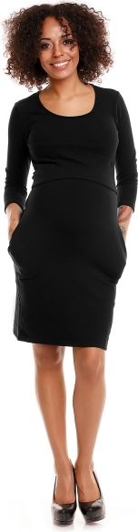 Be MaaMaa Be MaaMaa Pohodlné těhotenské šaty, 3/4 rukáv - černé (kojící), vel. L/XL - obrázek 2