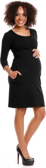 Be MaaMaa Be MaaMaa Pohodlné těhotenské šaty, 3/4 rukáv - černé (kojící), vel. L/XL - obrázek 3