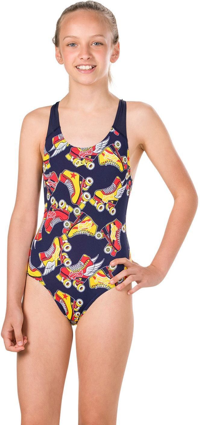 Speedo Allover Splashback Swimsuit - navy/orange 140 - obrázek 2