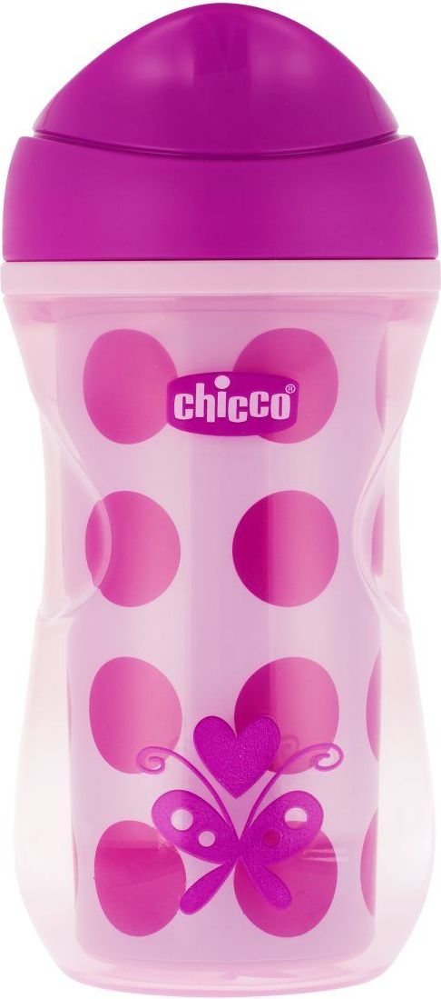 CHICCO Hrneček Aktivní termo s hubičkou 266 ml, růžové tečky 12m+ - obrázek 1