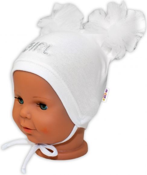Baby Nellys Bavlněná čepička na zavazování Baby Nellys s mašličkami Tutu - bílá, vel. 44 - 48cm 44/48 čepičky obvod - obrázek 3