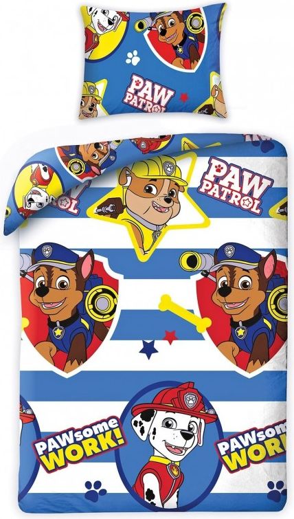 HALANTEX - Bavlněné ložní povlečení Tlapková patrola (Paw Patrol) - pruhy, 140 x 200 cm + 70 x 90 cm - obrázek 1