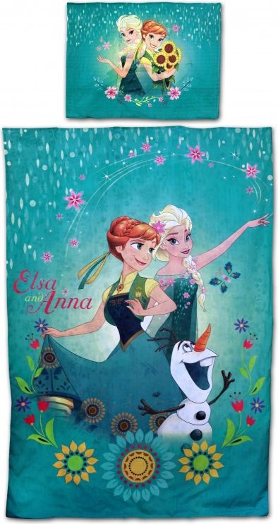 Setino - Bavlněné povlečení s Annou a Elsou - Oslava v Ledovém království (Frozen Fever), 140 x 200 cm + 70 x 90 cm - obrázek 1