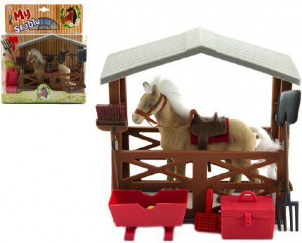 Teddies Kůň fliška se stájí a doplňky plast v krabici 23x27x9cm - obrázek 1