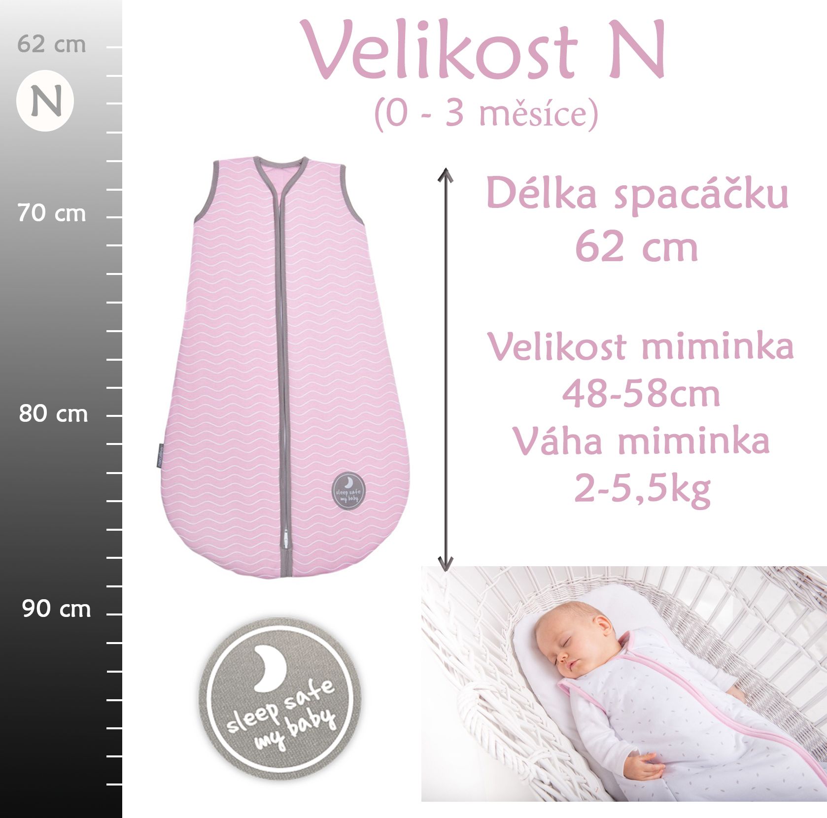 Natulino dětský letní spací pytel pro miminko, NATURAL BLUE / WARM GREY, 1vrstvý, N (0 - 3 měsíce) - obrázek 7
