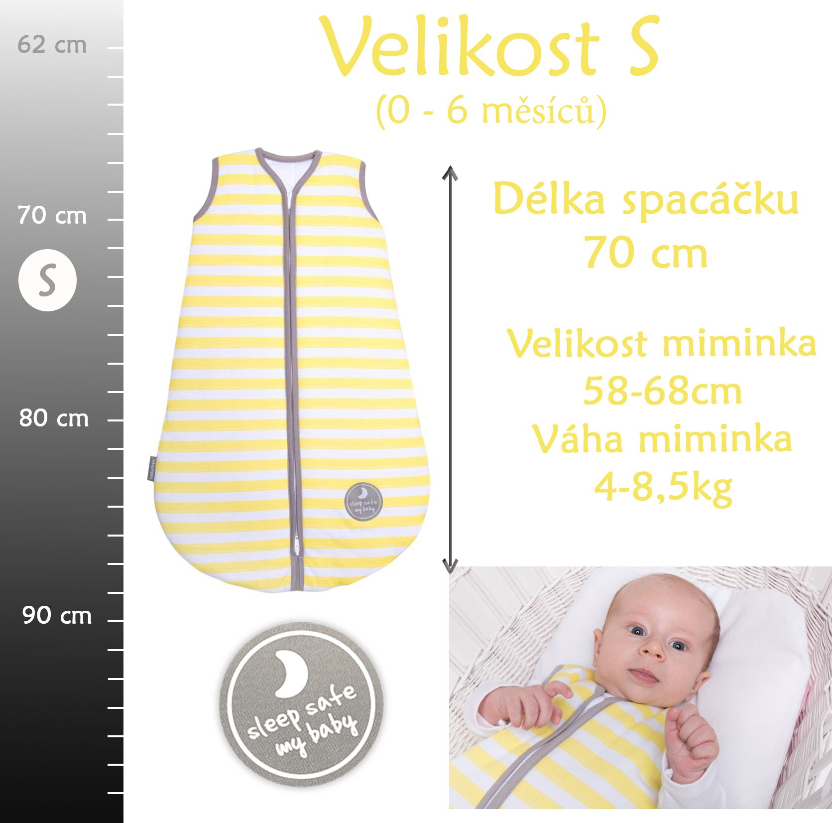 Natulino dětský spací pytel pro miminko, NATURAL MINT / WARM GREY,2vrstvý, S (0 - 6 měsíců) - obrázek 7