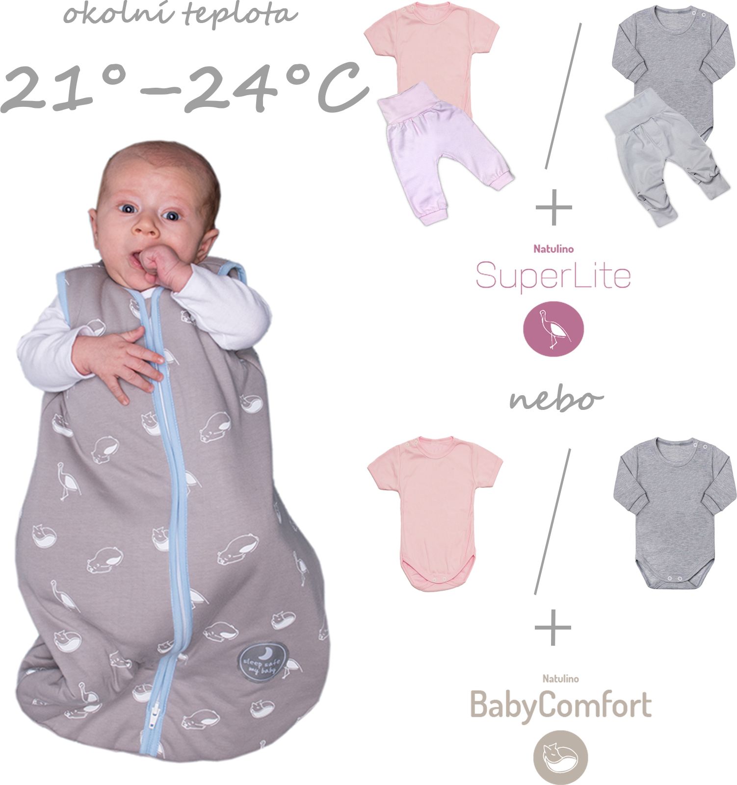Natulino dětský spací pytel pro miminko, NATURAL MINT / WARM GREY,2vrstvý, S (0 - 6 měsíců) - obrázek 8