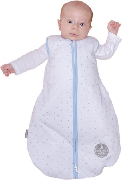 Natulino dětský letní spací pytel pro miminko,  Natural White Grey Little Leaves / blue , 1vrstvý, S (0 - 6 měsíců) - obrázek 2