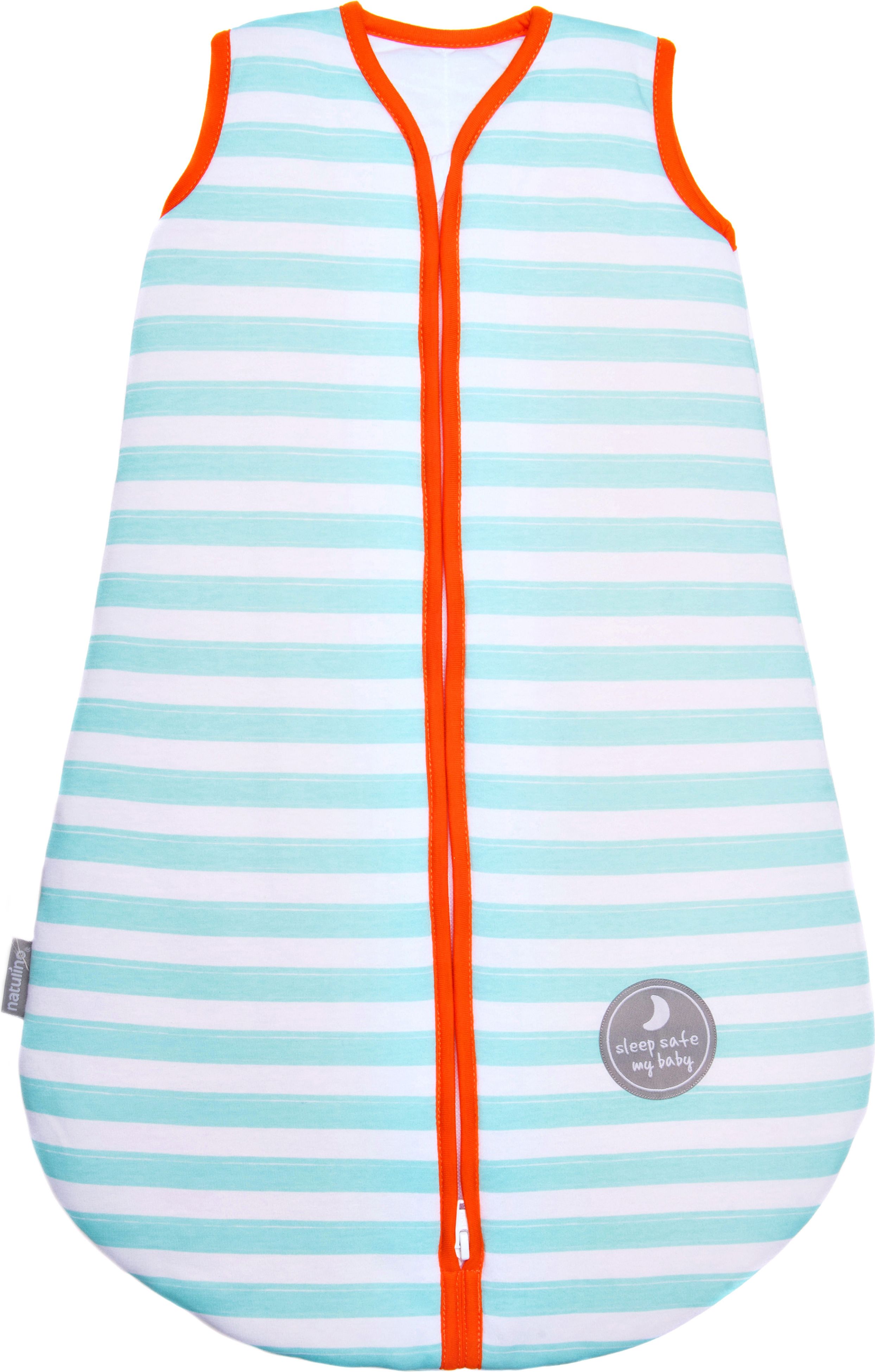 Natulino dětský zimní spací pytel pro miminko, MINT STRIPES / ORANGE, 3vrstvý, S (0 - 6 měsíců) - obrázek 1