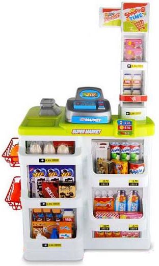 Dětský supermarket s nákupním vozíkem - zelený - obrázek 1