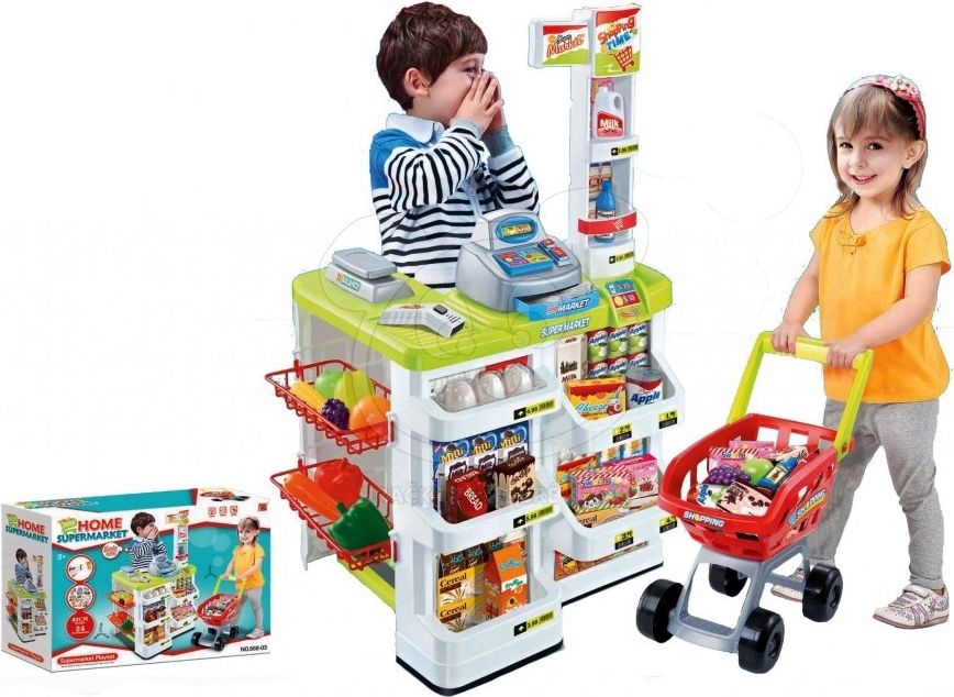 Dětský supermarket s nákupním vozíkem - zelený - obrázek 3