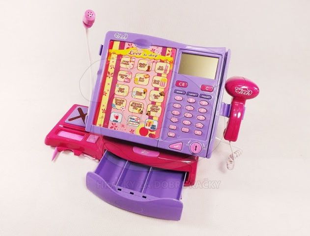 Dětská elektronická pokladna s dotykovým panelem a čtečkou - růžovo fialová - obrázek 6