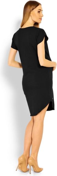 Be MaaMaa Be MaaMaa Těhotenské asymetrické šaty, kr. rukáv - černé, vel. XXL - obrázek 4