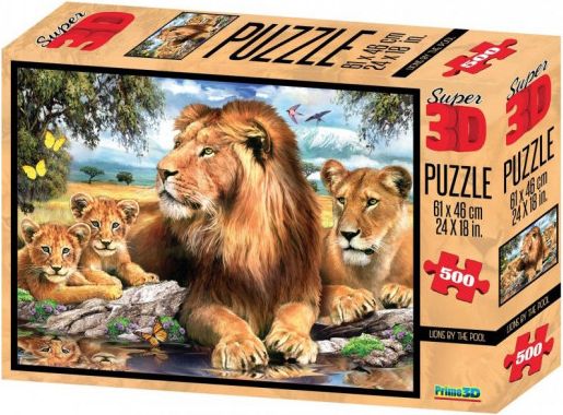 PRIME 3D Puzzle Lvi u napajedla 3D 500 dílků - obrázek 1