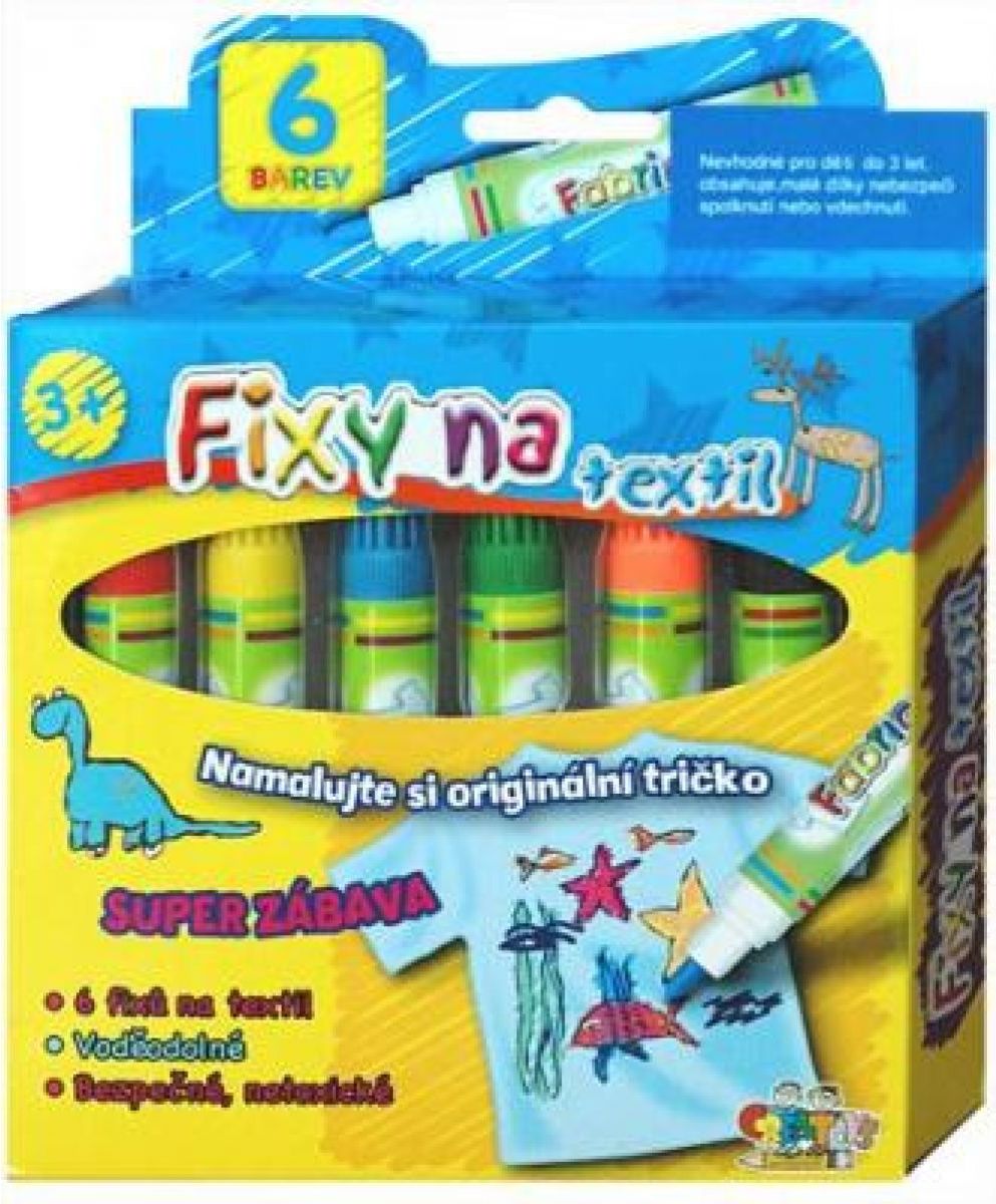 Fixy na textil vodě odolné 6ks v krabičce - obrázek 1