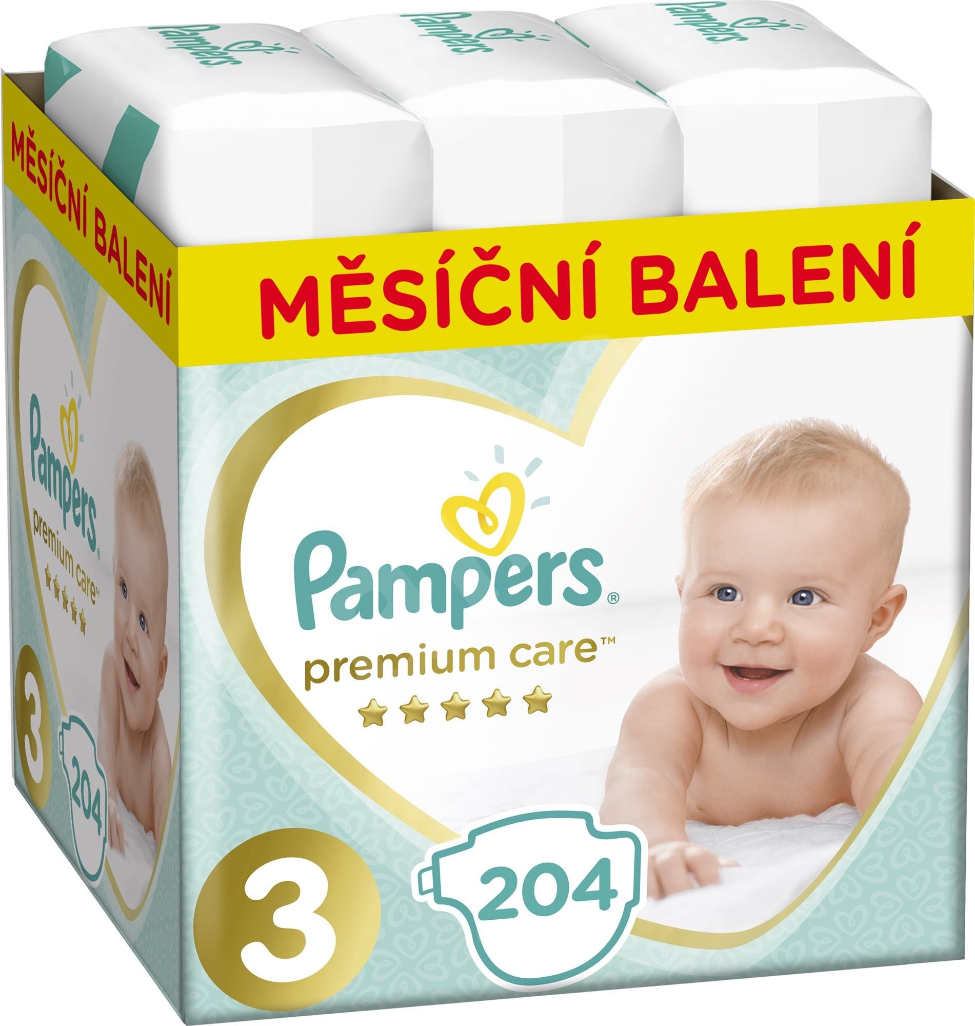 PAMPERS Premium Care 3 MIDI 204 ks (6-10 kg) MĚSÍČNÍ ZÁSOBA – jednorázové pleny - obrázek 1