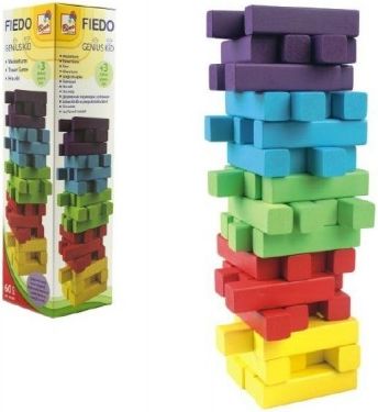 Teddies Teddies Hra Jenga věž dřevo 60ks barevných dílků hlavolam v krabičce 7,5x27,5cm - obrázek 2