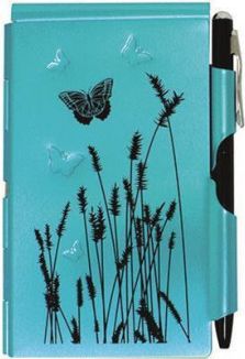 Zápisník v kovovém pouzdře "Blue butterfly", Flip Notes®, prázdné listy, černé kuličkové pero, TROIK - obrázek 1