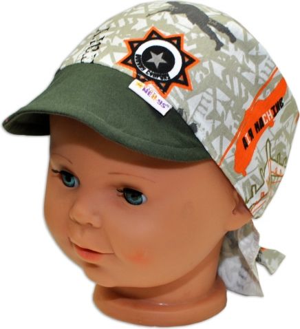 Baby Nellys Baby Nellys Šátek na zavazování s kšiltem, vel. 44-46 - Army 44/46 čepičky obvod - obrázek 1