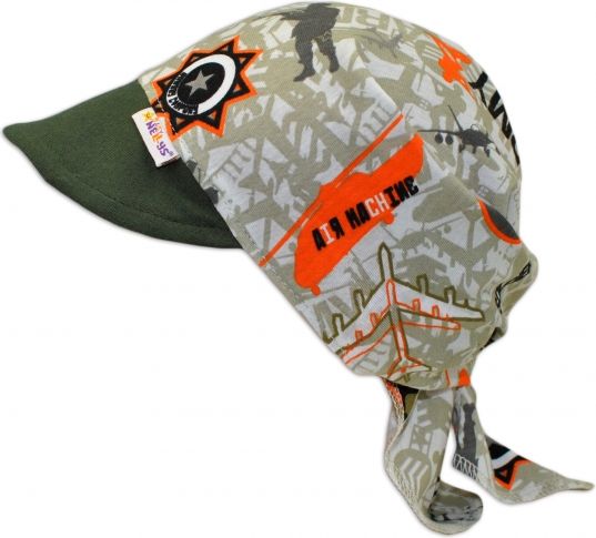 Baby Nellys Baby Nellys Šátek na zavazování s kšiltem, vel. 44-46 - Army 44/46 čepičky obvod - obrázek 2