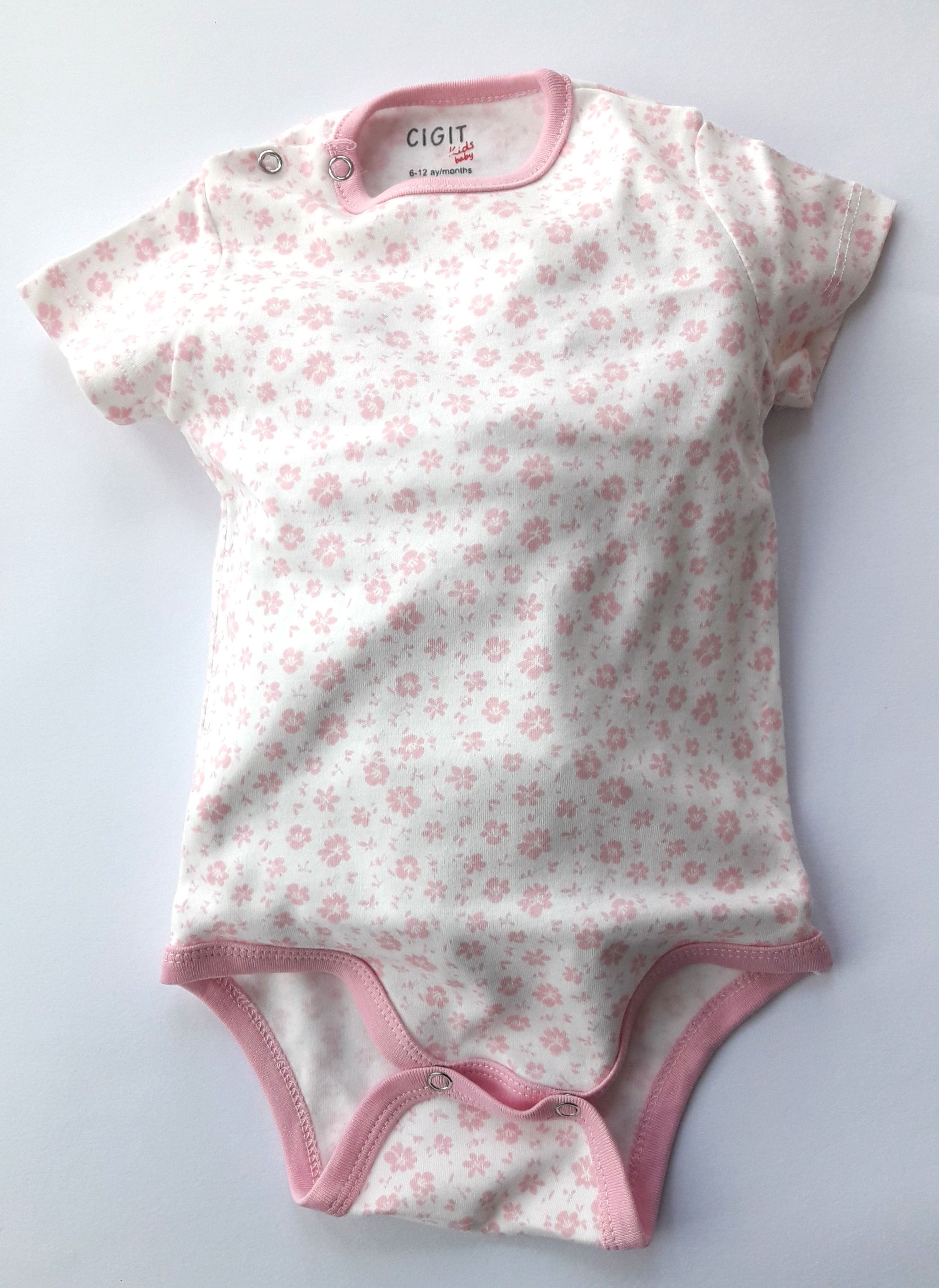 Dívčí kojenecké body s růžovým květinovým potiskem - 6-12měsiců /68-80/Růžová/100% Bavlna - obrázek 2