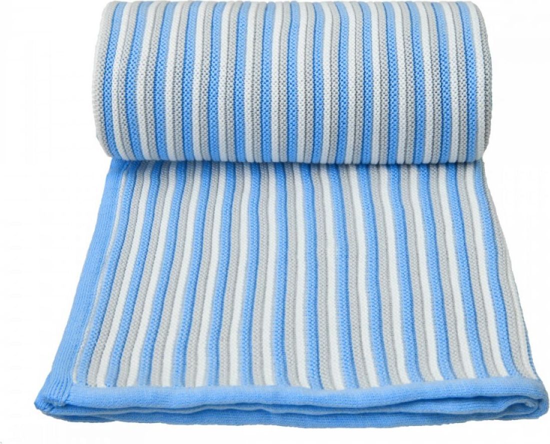 T-tomi Pletená deka, bílo - modrá - obrázek 1