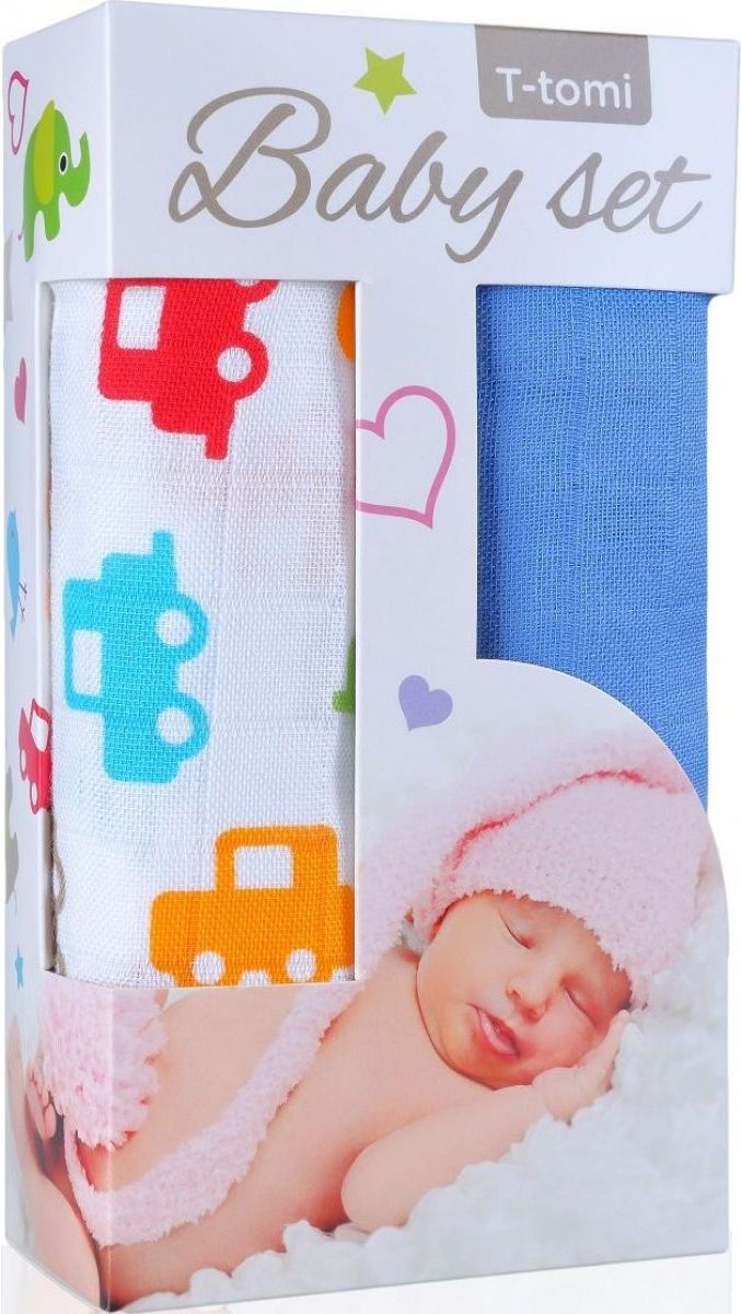 T-tomi Baby set Bambusová BIO osuška auta a Bambusová osuška modrá - obrázek 1