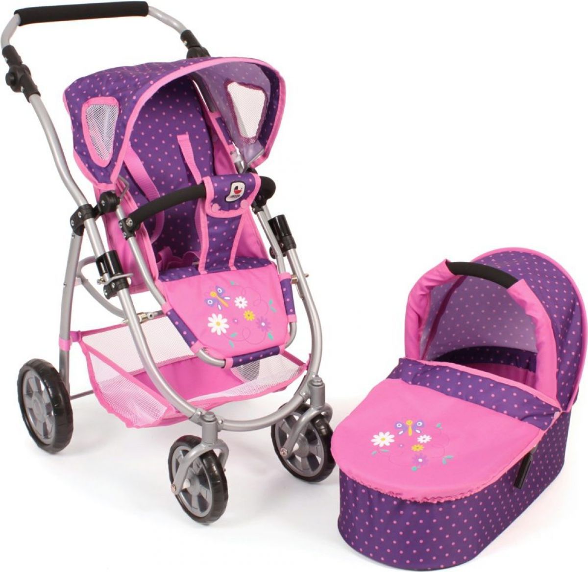 Bayer Chic Kočárek pro panenky Emotion 2v1 - Dots purple pink - obrázek 1