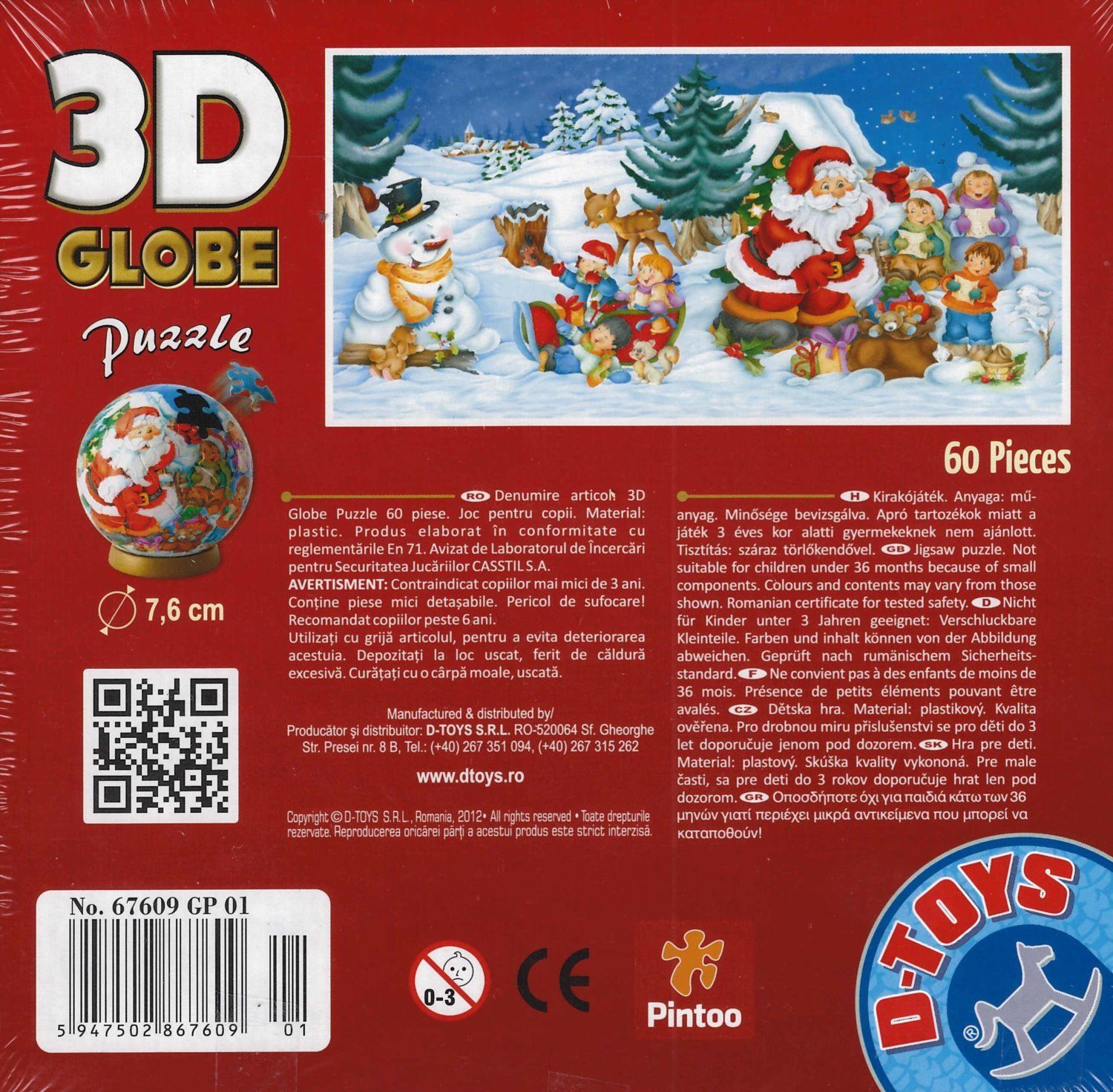 D-TOYS 3D Globe puzzle Vánoce se Santou 60 dílků - obrázek 2