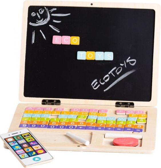 ECO TOYS Eco toys Dřevěný notebook s magnetickým monitorem - obrázek 2