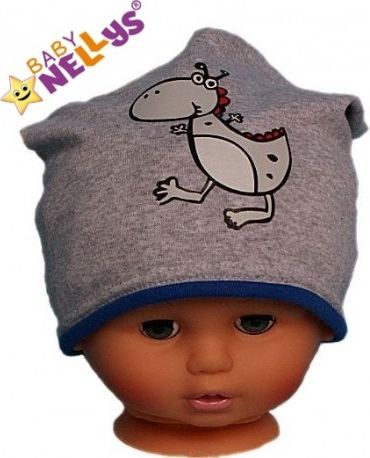 Bavlněná čepička Dino Baby Nellys ® - šedá - modrý lem - obrázek 1