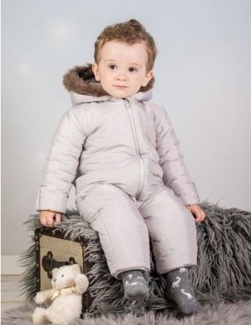 Kombinéza s kapucí a kožíškem Baby Nellys ®prošívaná, bez šlapek - sv. šedá, Velikost koj. oblečení 86 (12-18m) - obrázek 1