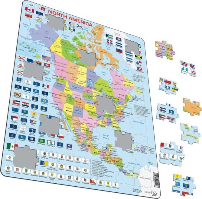 LARSEN Puzzle Severní Amerika - politická mapa (anglicky) 85 dílků - obrázek 2