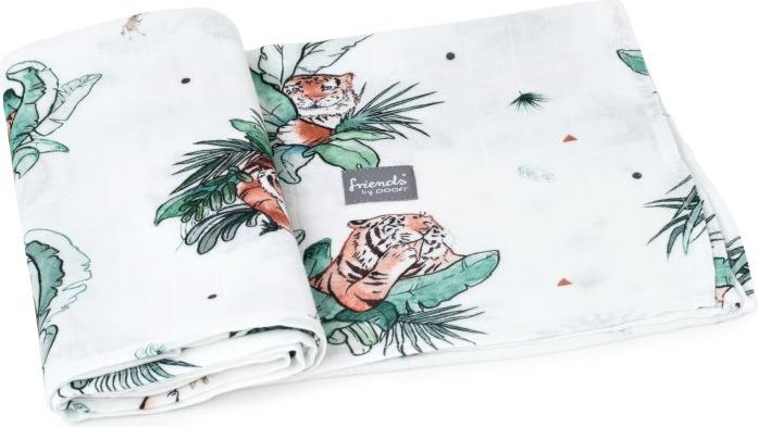 POOFI Bambusové swaddle TROPICAL bílá OCEAN s potiskem Tygříci; 120 x 120 cm; 1ks; - obrázek 1