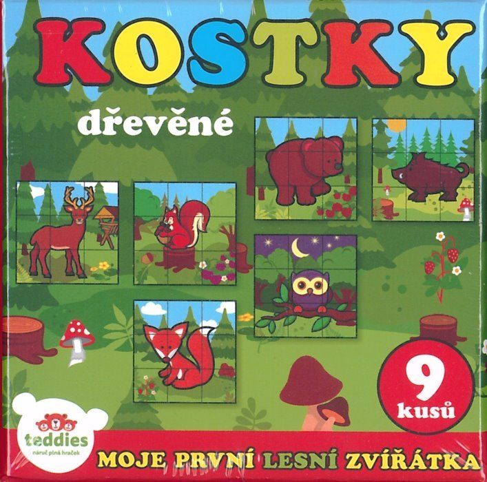TEDDIES Obrázkové kostky Moje první lesní zvířátka, 9 kostek - obrázek 1