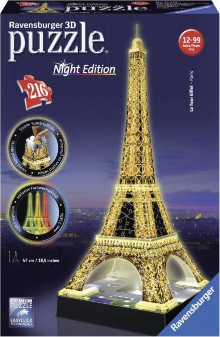 RAVENSBURGER Svítící 3D puzzle Noční edice Eiffelova věž 216 dílků - obrázek 1