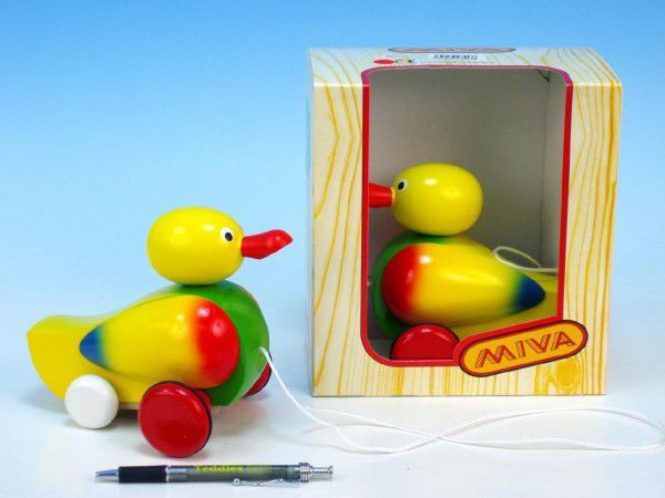 Teddies Kačer tahací žlutý dřevo 16cm - obrázek 1