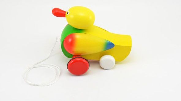Teddies Kačer tahací žlutý dřevo 16cm - obrázek 3