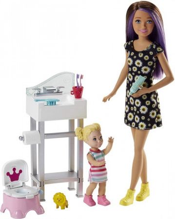 MATTEL Barbie chůva a batole s nočníkem a umyvadlem - obrázek 1