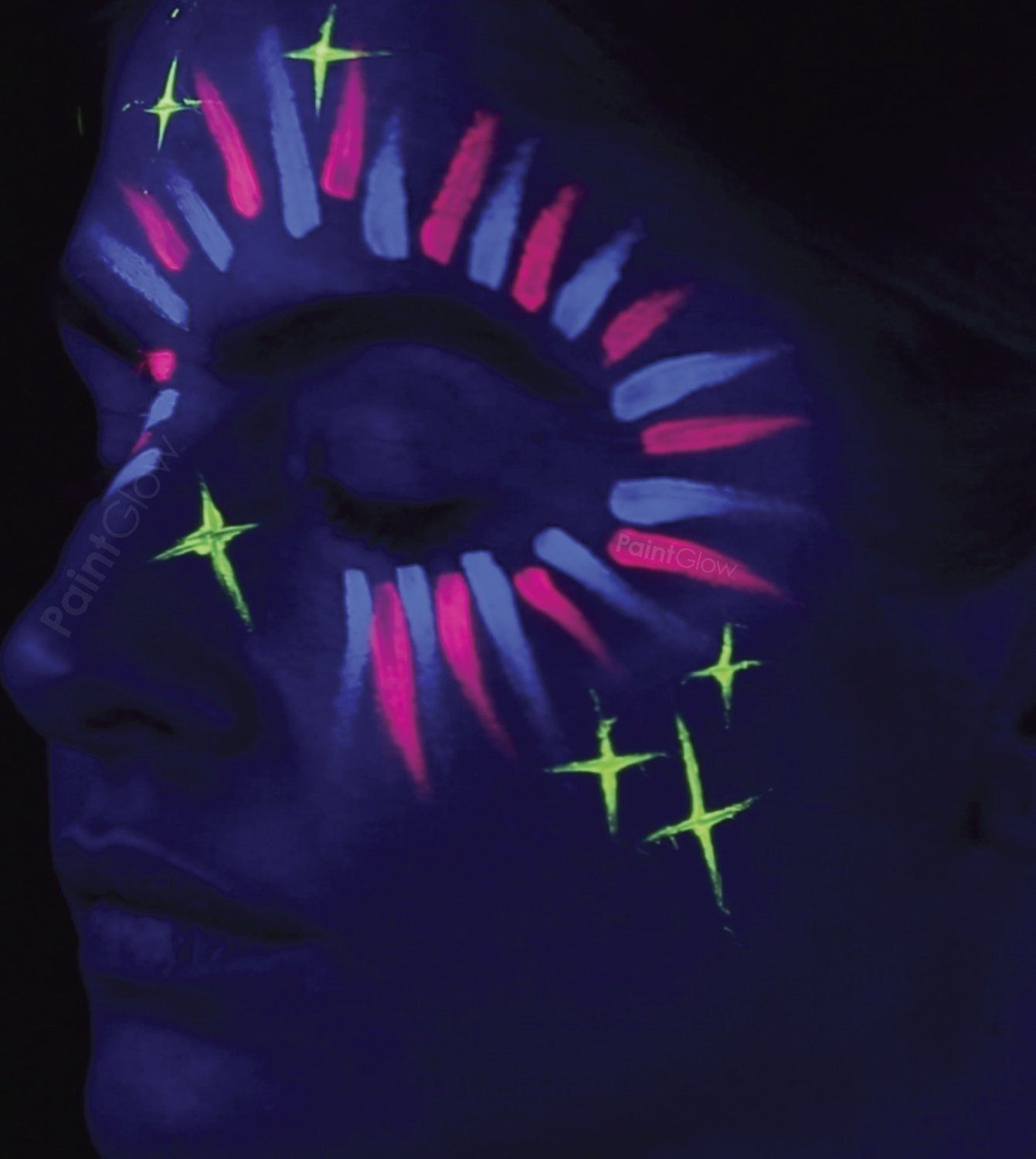 PAINTGLOW Sada neonových UV barev na obličej (růžová, zelená, oranžová) - obrázek 3